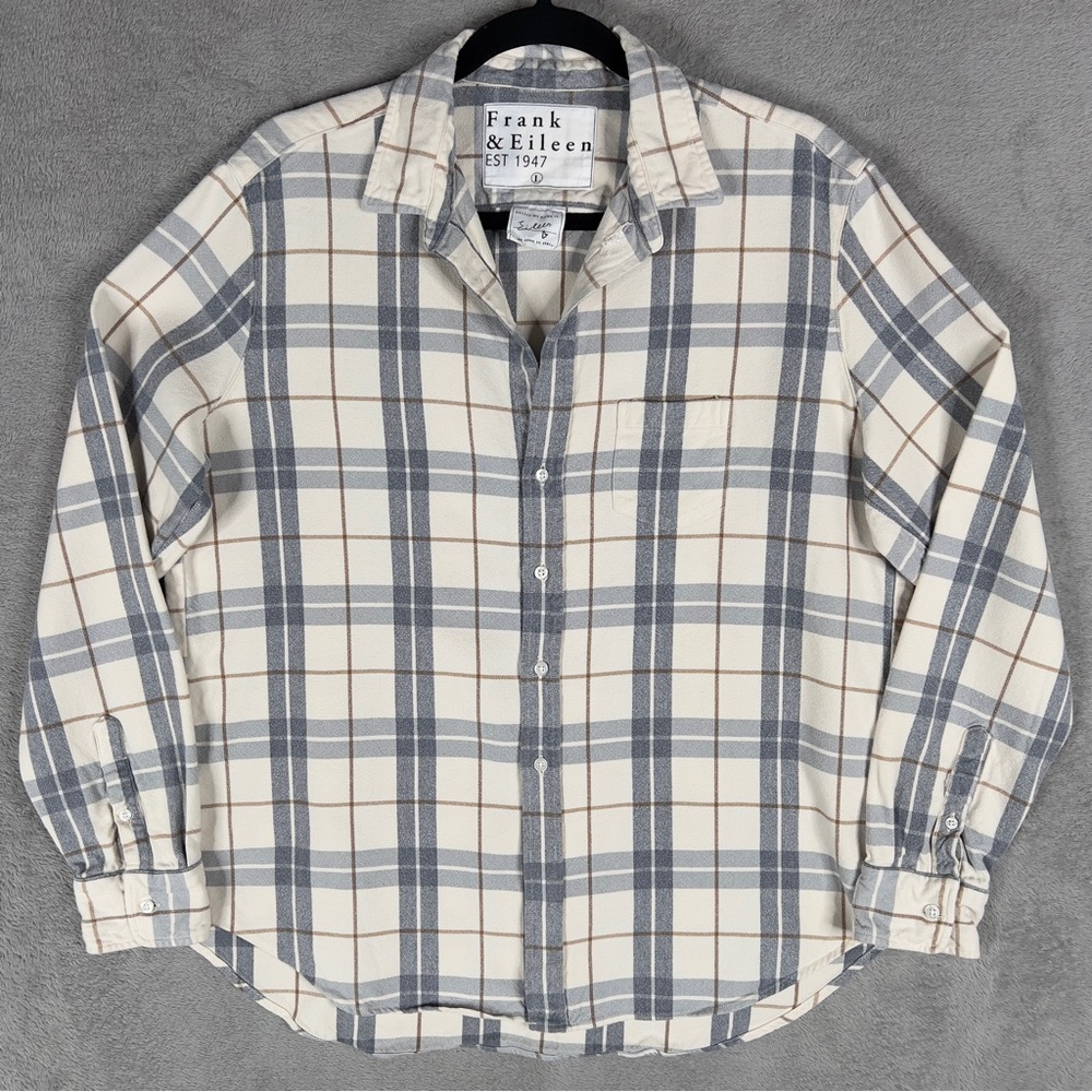 Frank & Eileen Eileen Relaxed Plaid Button Up Shirt Women's Large Cream Gray - Picture 2 of 10